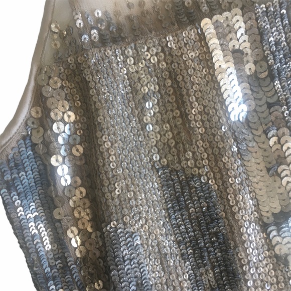 new Parker ❤︎ Sequin Sleeveless Evening Top ❤︎ Sheer Yoke Tank ❤︎ Silver Large - Picture 5 of 12